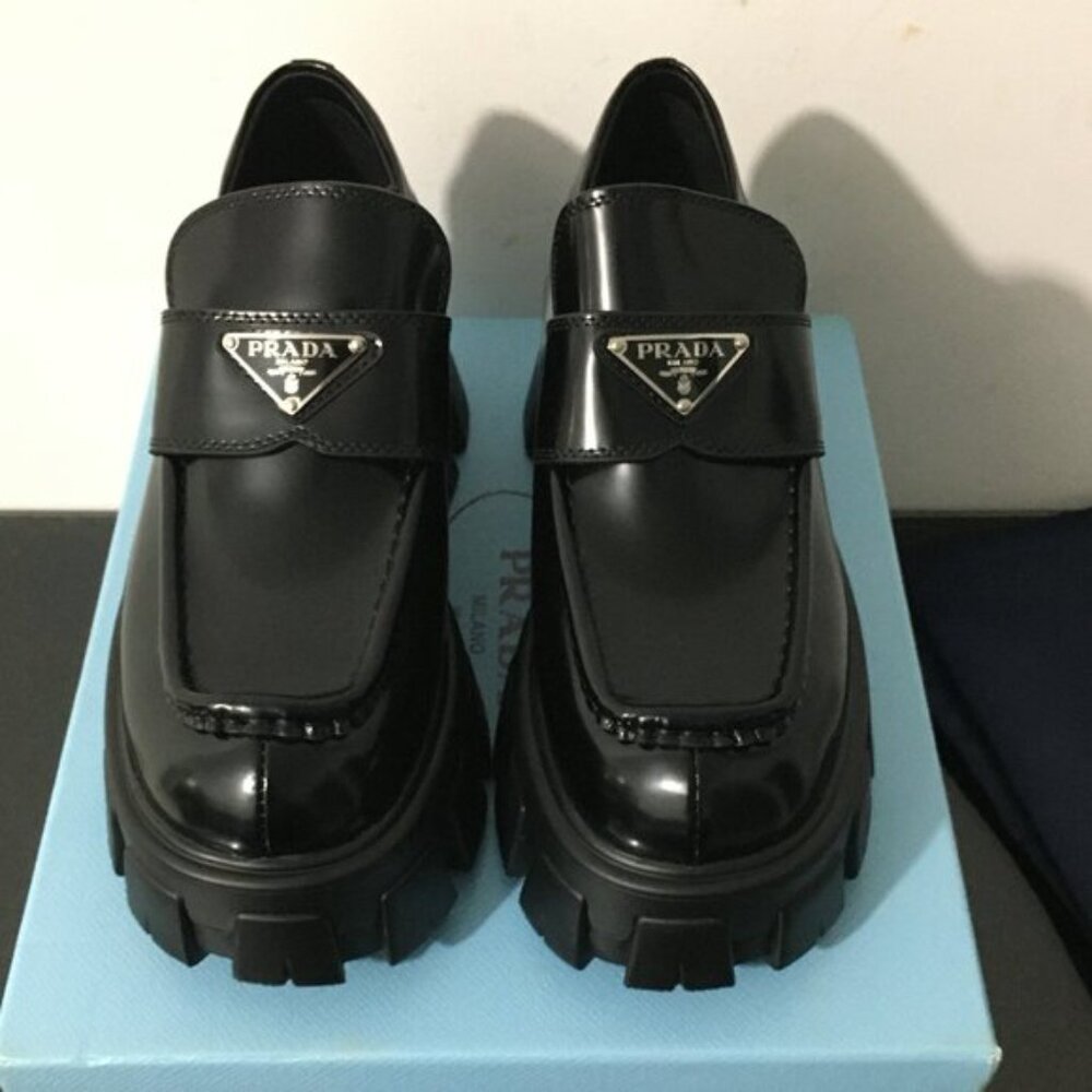 Prada Women Leather Loafers Black Size US 8/EU 38